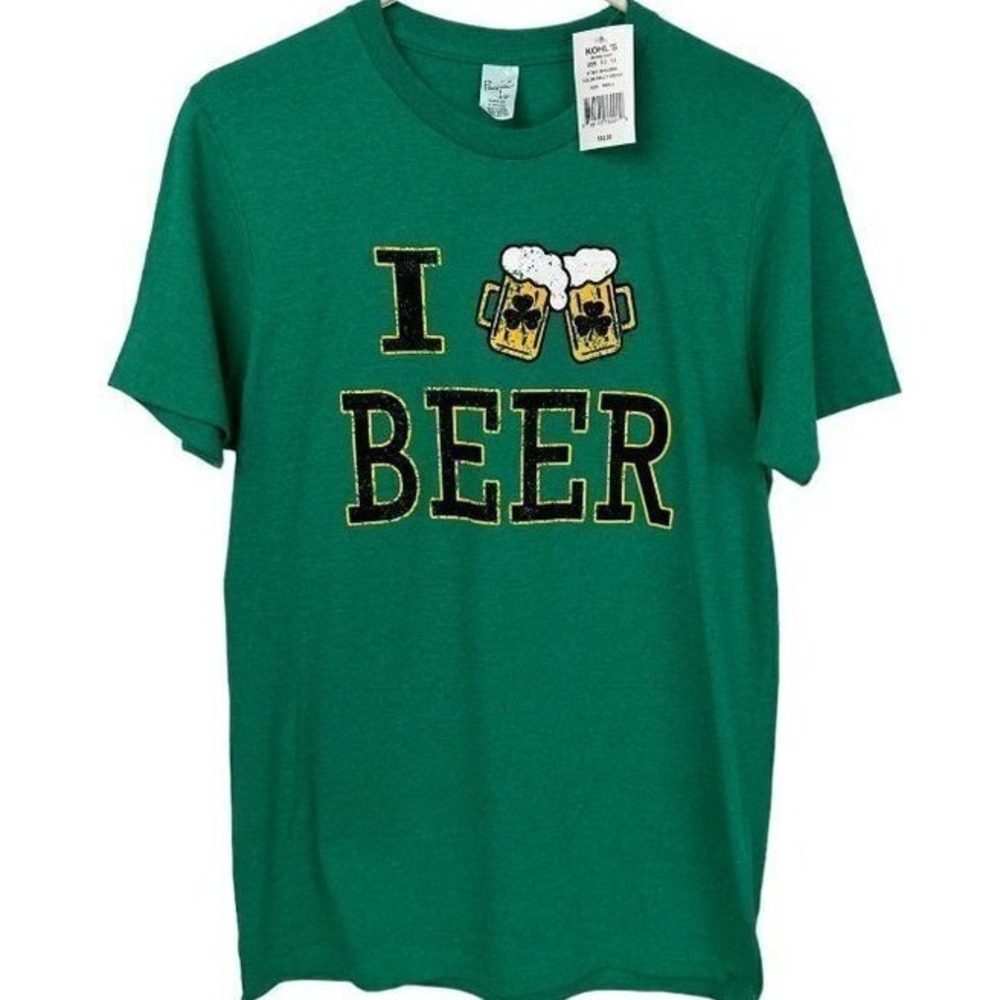 Pacific Mens St Patricks Day I Beer Graphic Tee Green Kelly Small NWT